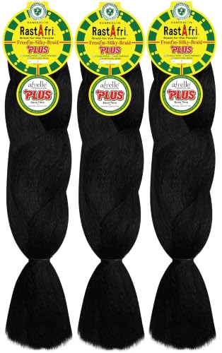 RastAfri AFB Silky Synthetic Braiding Hair Extensions - Black #1 3 Pack