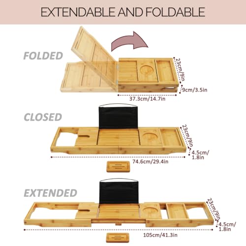 Foldable Bathtub Tray Caddy - Expandable Bath Tray for Tub | Secure, Non-Slip Bathtub Caddy for Tub for Bath Accessories, Self Care Home Spa Gift Set, Relaxing Gifts for Women, New Moms, House Warming