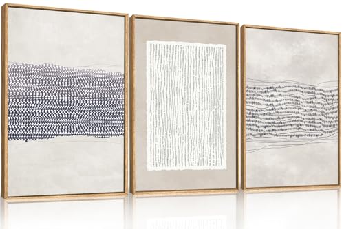 Blue White Abstract Canvas Wall Art Set - 16x24 Inches - Neutral Framed Decor - Variation of Blue Neutral Abstract Wall Art 16"L x 24"W