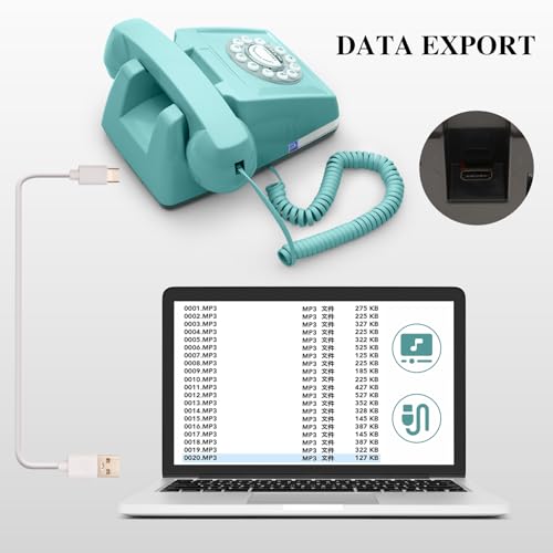 Old Model Blue Retro Audio Guest Book Phone with 32GB Recording - Wedding & Party Keepsake