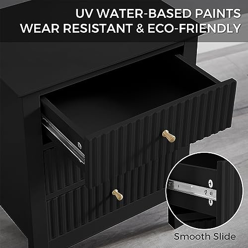 Black Fluted Nightstand 19 Inch with 3 Drawers - Small Living Room Storage - Variation of THIS Listing