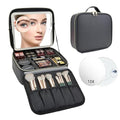 Travel Makeup Bag with LED Mirror & 10x Magnifying Glass - Black, Adjustable Dividers