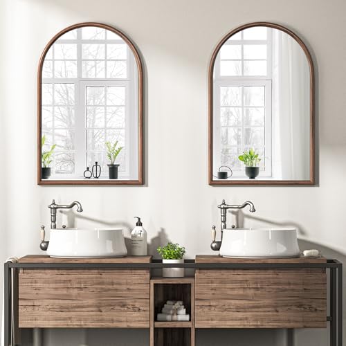 24x36 Arch Wall Mirror with Wood Grain Finish - Walnut Frame, Tempered Glass