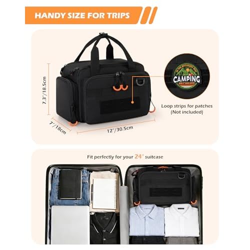 Tactical Travel Toiletry Bag for Men, Extra Large Dopp Kit Organizer with Dual Way Zippers, Travel Hygiene Bag for Shaving Grooming Bathroom Essentials, Black (Empty Bag)