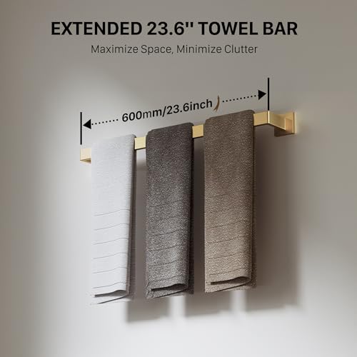 JIXB Brushed Gold Bathroom Hardware Accessories Set 10-Piece, 23.6 Inch Towel Bars & Toilet Paper Holders - Variation Brushed Gold / 10