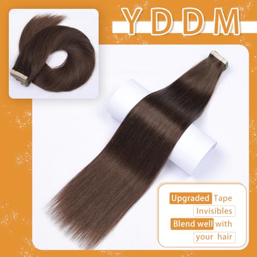 Dark Brown Tape-In Hair Extensions 22 Inch 20 Pieces - Remy Human Hair for Women