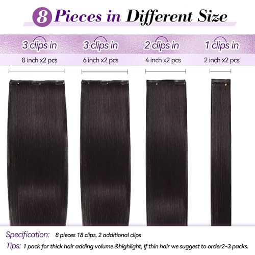 Dark Brown 14 Inch Human Hair Clip-In Extensions 80g Seamless Double Weft