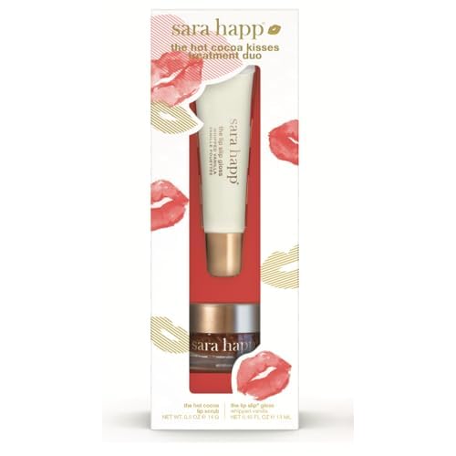 Sara Happ Hot Cocoa Kisses Treatment Duo, Lip Scrub & Gloss, Unisex Exfoliating Set, 2 Count, Lip Care & Conditioning, for Lips