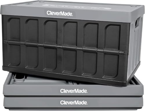 Collapsible Storage Bins with Lids - 62L Capacity, Stone, 3 Pack