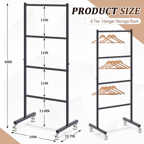 4-Tier Clothing Hanger Storage Rack with Casters - Space Organizer
