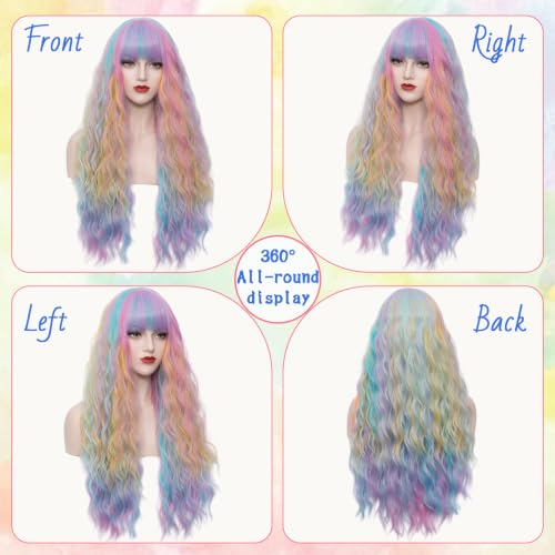 Women's Multi Color Rainbow Curly Wavy Wig 27'' Long Cosplay Halloween Party