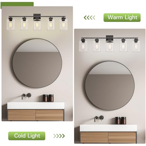 Espird Black 5-Light Bathroom Vanity Light with Square Glass Shades - 31 Inch Matte Black Fixture Over Mirror for Bathroom & Living Room - UL Certified