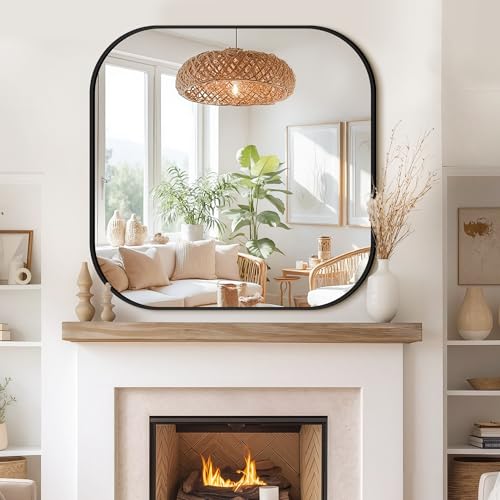 Matte Black 35x35 Inch Wall Bathroom Vanity Mirror - No Distortion