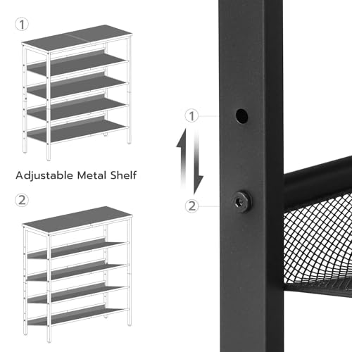 Black 5-Tier Shoe Rack Organizer with Adjustable Mesh Shelves - Entryway Storage