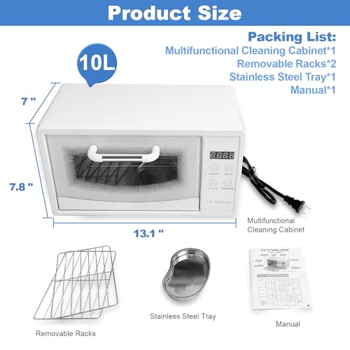 10L Nail Tool Sterilizer with Timer - White, UV & Hot Air Disinfection Cabinet