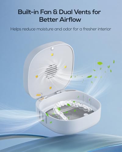UVC Dental Retainer Sanitizer Case with Fan & Mirror - Portable White