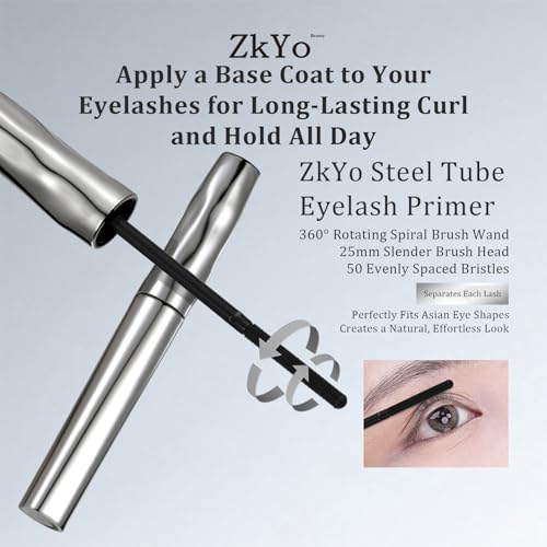 ZkYo Steel Tube Eyelash Primer, Waterproof & Smudge Proof Eyelash Primer Base Coat for Voluminous, Long Curling Lashes, Clump-Free and Flake-Resistant Formula (1pc)