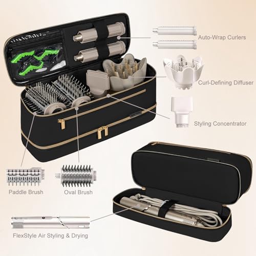 Travel Carrying Case for Shark Flex Style,Double Layer Storage Case,Portable Storage Organizer Bag for Shark Flexstyle and Attachments,Black Gold(Only Bag)