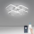 Dimmable Modern LED Ceiling Light with 4 Square Rings - Chrome Finish, 48W, Remote Control