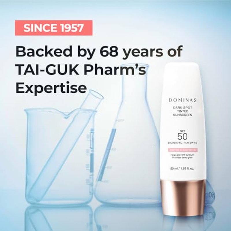 DOMINAS Dark Spot Tinted Sunscreen SPF 50 - Broad Spectrum UV Defense & Tone Correction with Panthenol, Lightweight, Non-Sticky, Hydrating Formula, Soothing & Glow, Korean Skincare, 1.69 fl oz