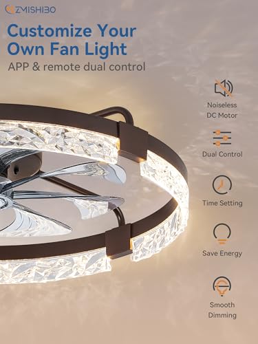 ZMISHIBO 24 Inch Ceiling Fan with Lights, Remote & App Control, Brown