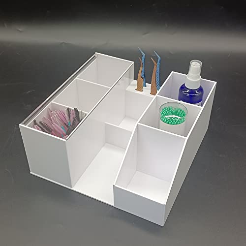 Sisiter Eyelash Beauty Organizer Acrylic Storage Box with Tweezers Holder - White