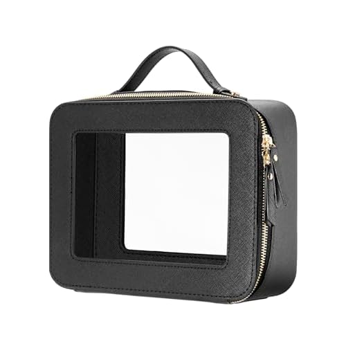 Keains Clear Makeup Bag for Women Cosmetic Organizer Case Transparent Waterproof Travel Toiletry Bag with Zipper Portable Make Up Organizer Traveling Compact Car Bag for Essentials£¨Black£©