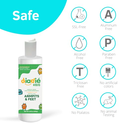 Kids Natural Castile Liquid Body Odor Soap/Wash, For Armpits, Boys or Girls, Made With 5 Essential Oils, 8.81 oz each, 2 Pack