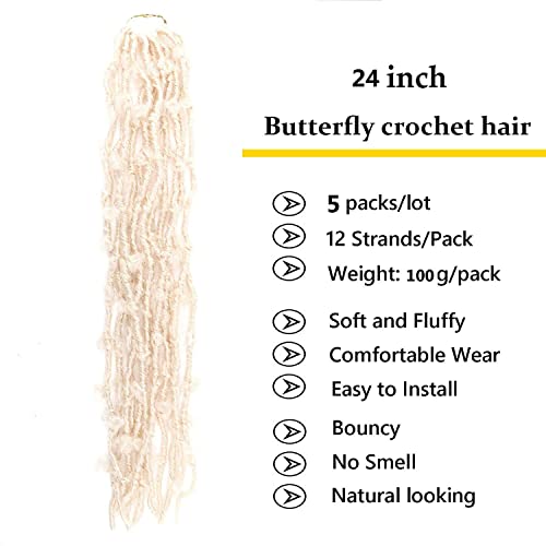 24 Inch Butterfly Crochet Hair - Faux Locs 5 Pack for Black Women #613 - Lightweight & Natural Look