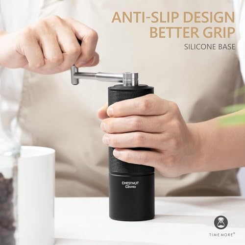 Manual Coffee Grinder with Foldable Handle, Adjustable Burr, Compact & Portable - Black - C3S Pro