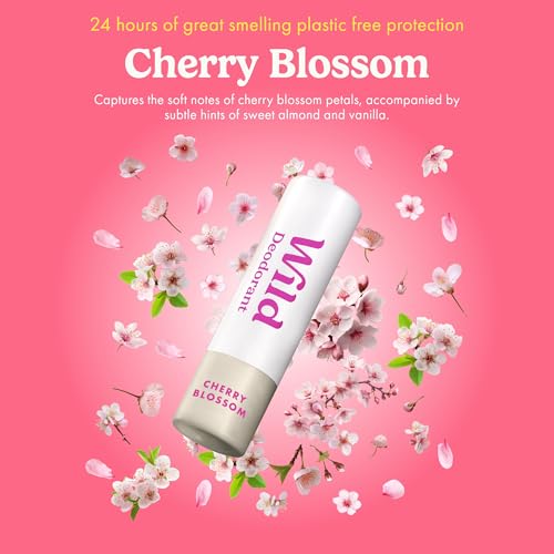 Wild Aluminum Free Mini Deodorant Set with Fresh Cotton & Sea Salt, Coconut & Vanilla, Cherry Blossom - Travel-Friendly, 24-Hour Odor Protection - Women & Men - Pack of 3