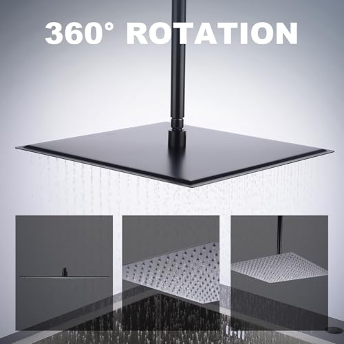16-Inch Ultra Thin High Pressure Rain Shower Head Matte Black with Nozzles