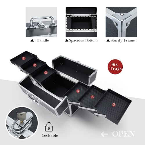 Hododou Extra Large Makeup Train Case with 6 Trays - Black