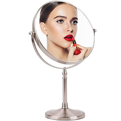 Makeup Mirror 8" Magnifying Mirror 1/10X Magnification, Large Table top Double-Sided Swivel Vanity Mirror Chrome Finish
