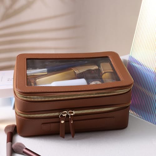 Travel Toiletry Bag with Dual Compartments - Brown, 9x6x4.2 Inches (Variation SHC-TL-2)