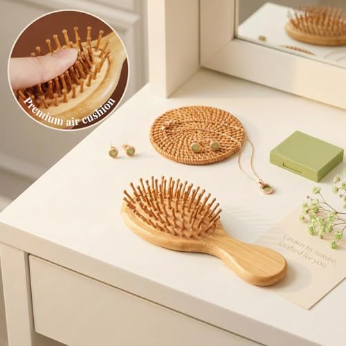 12-Pack Bamboo Travel Hair Brushes for All Hair Types - Eco-Friendly Wooden Mini Brushes, Bridesmaid Gifts