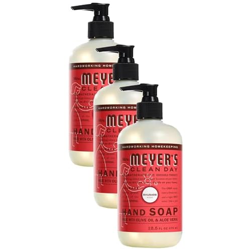 MRS. MEYER'S CLEAN DAY Hand Soap, Made with Essential Oils, Biodegradable Formula, Rhubarb, 12.5 fl. oz (Pack of 3)