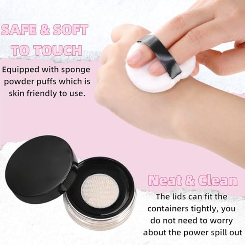 8 Pieces Loose Powder Containers, 10g/10ml Reusable Plastic Empty Powder Case with Sponge Puff, No Leak Compact Makeup Powder Box Cosmetic Jar Refillable with Sifter and Lid for Travel