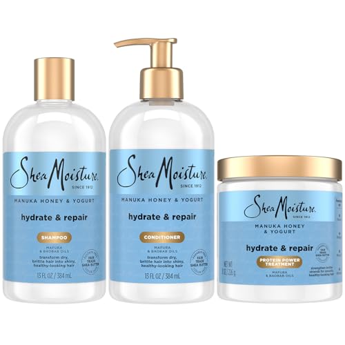 SheaMoisture Shampoo & Conditioner, Manuka Honey & Yogurt Hydrate & Repair + Protein Power Treatment, Hair Mask, Deep Conditioner for Dry, Damaged Hair