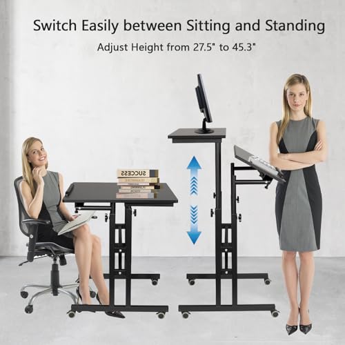 Black Adjustable Mobile Standing Desk with Charging Station & Wheels - 23.6"
