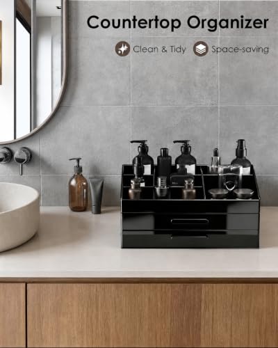 Black 2-Layer Cologne Organizer with Drawer - Bathroom & Vanity Storage