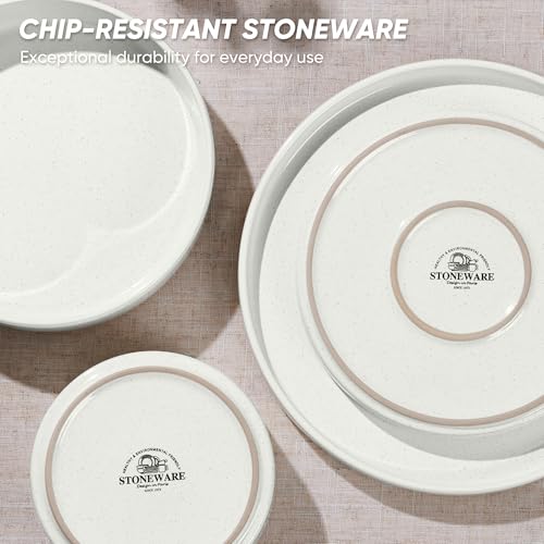 16-Piece Stoneware Dinnerware Set with Pasta Bowls - Speckled White, Includes 4 Dinner Plates, 4 Dessert Plates, 4 Cereal Bowls, 4 Pasta Bowls