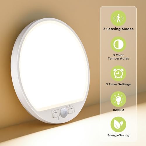 Hepside 4 Pack Motion Sensor Ceiling Light 7 Inch 15W, Adjustable Color & Timer