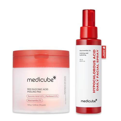 medicube Swipe & Spray Red duo for Troubled Skin: Red Succinic Acid Panthenol Facial Peeling Pads and Power Soothing Spray