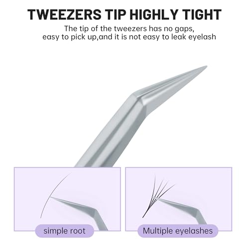 High Precision Lash Tweezers for Individual and Volume Eyelash Extensions Premium Stainless Steel Curved Fiber Tip Professional Isolation Tweezer