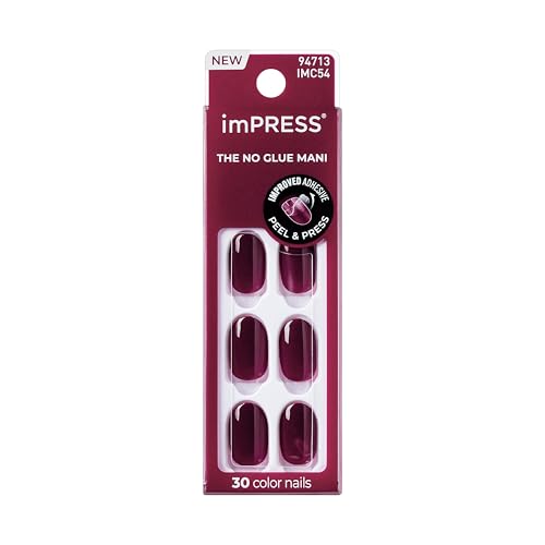 imPRESS Color Press On Nails, ¡®Over You', Solid Burgundy, Short Oval, PureFit Technology, Patented Super Hold Adhesive, Chip Proof, Smudge Proof, Mini Nail File, Manicure Stick & 30 Fake Nails
