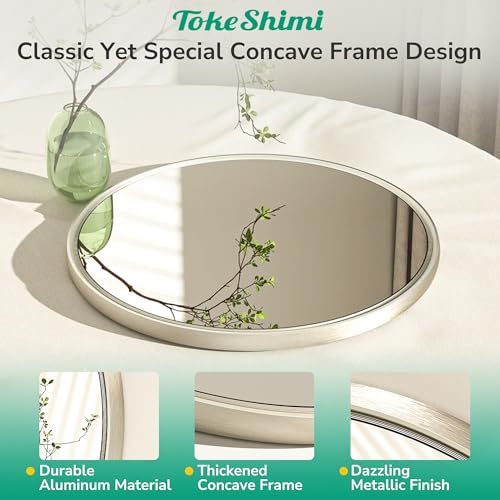 TokeShimi 24x24 Inch Round Bathroom Mirror Brushed Nickel Wall Mirror, Tempered & Shatterproof, Farmhouse Style for Bedroom, Entryway & Restroom