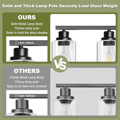 Black 5-Light Bathroom Vanity Light Fixture with Clear Glass Shades - Up & Down Mounting