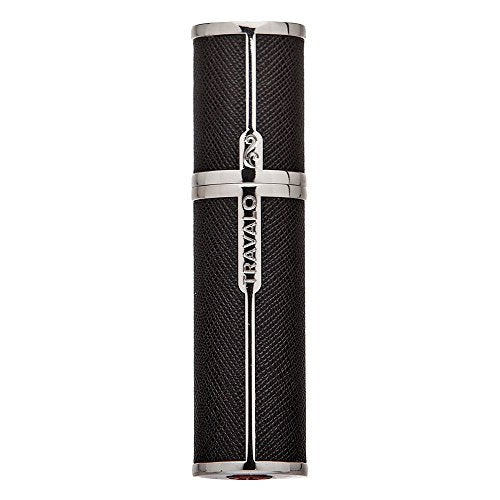 Travalo Milano Perfume Atomizer - Leak-Proof and TSA Approved for Air Travel - Reusable, Airtight, Easy Fill Mini Pump Sprayer - Lightweight Vegan Leather with Polished Metal Outer Shell - Black