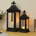 Vintage Outdoor Candle Lantern Set of 2 - Black, 13 and 19.5 Inches Tall